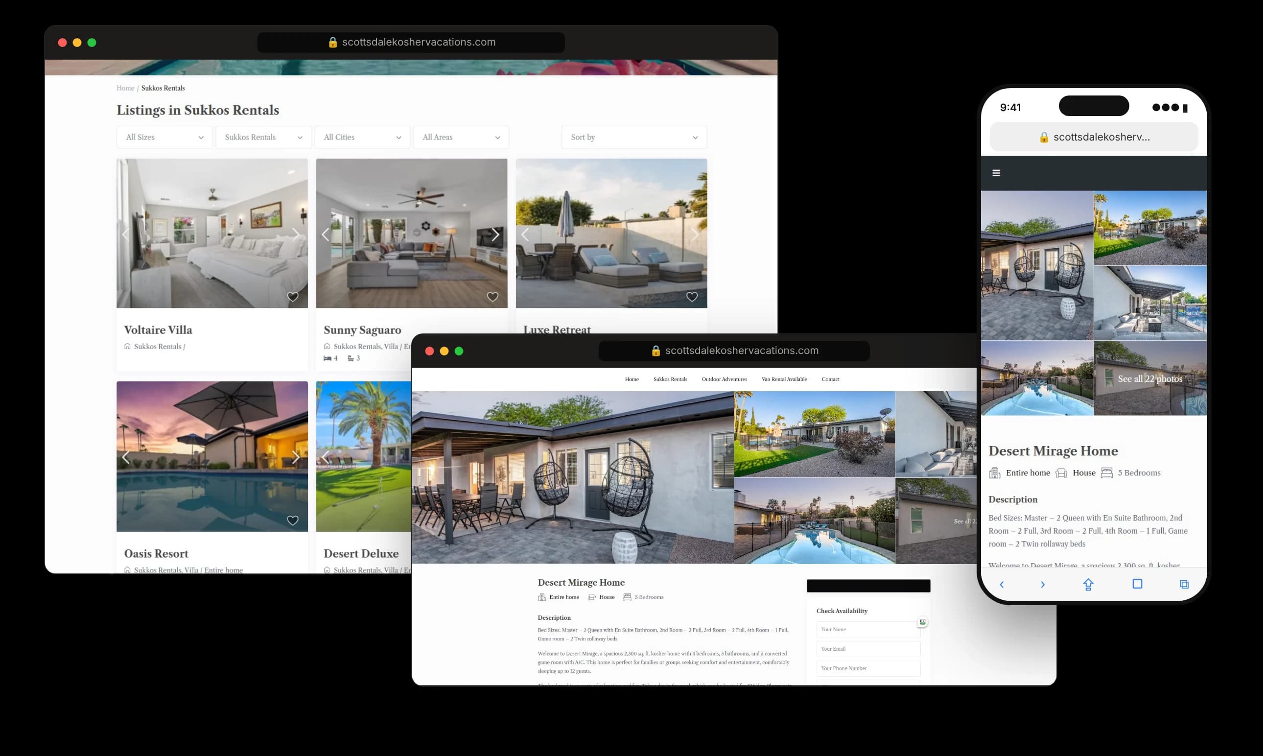 Property listings, a property page, and the mobile property page