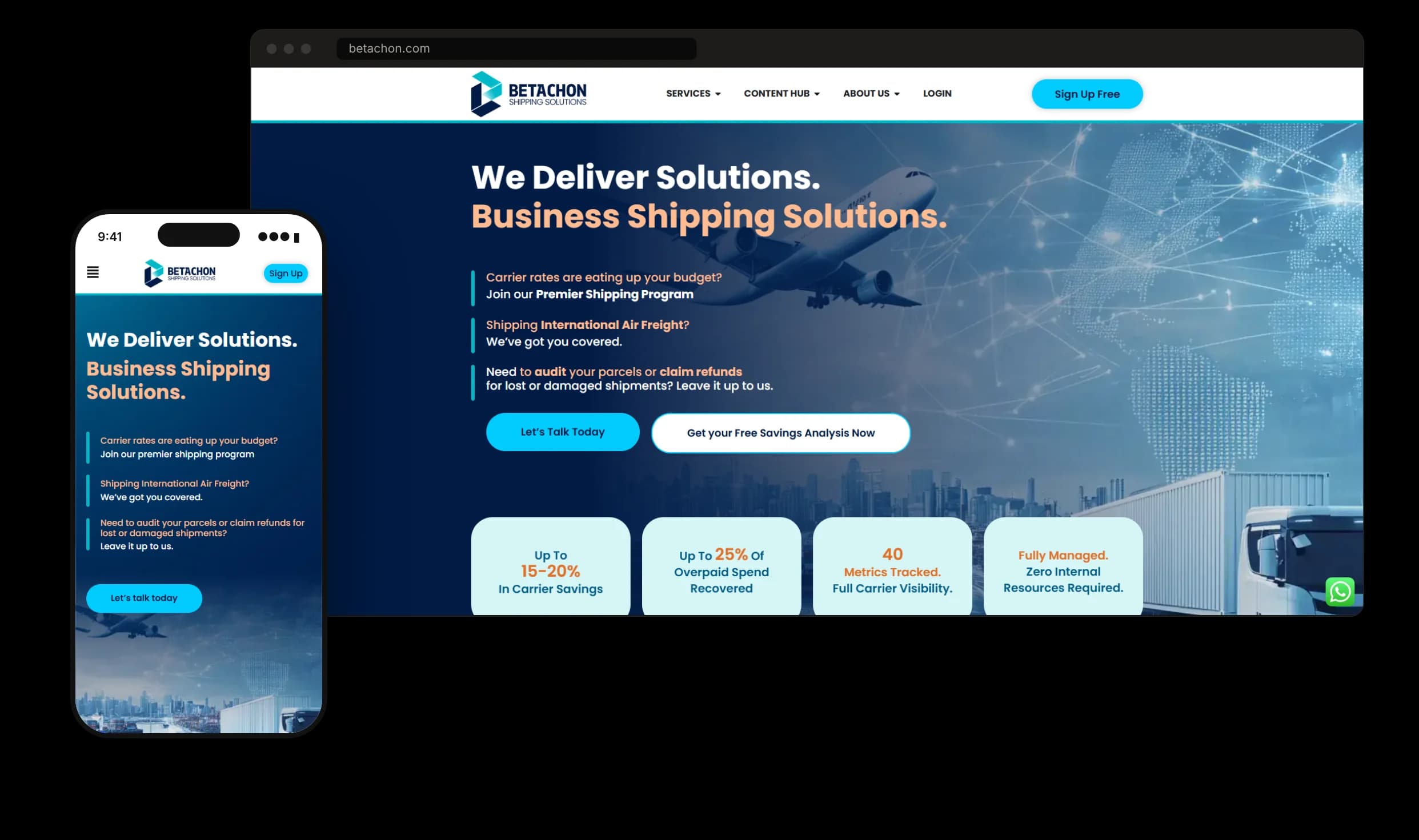 Betachon website on desktop and mobile