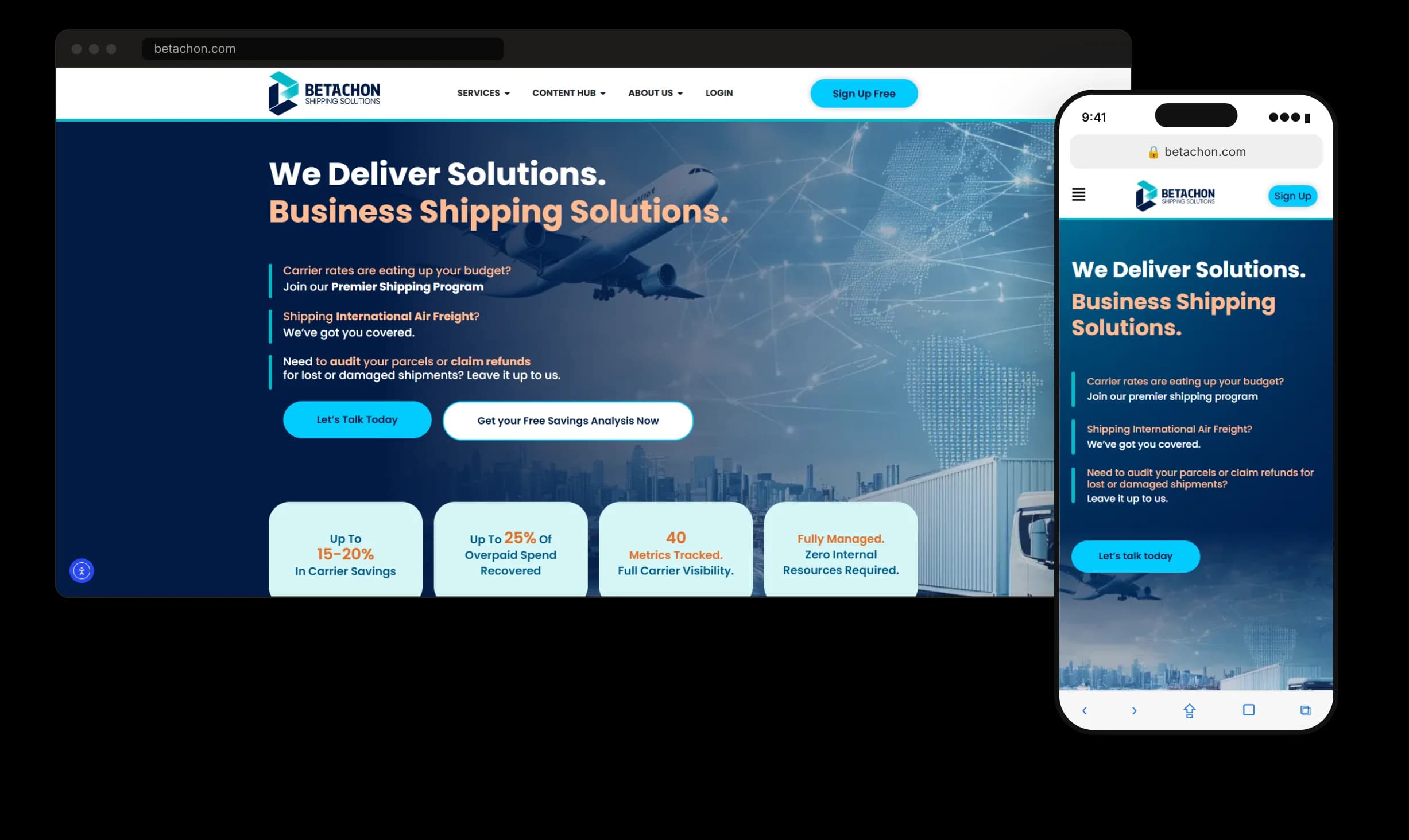 Betachon homepage on desktop and in mobile Safari